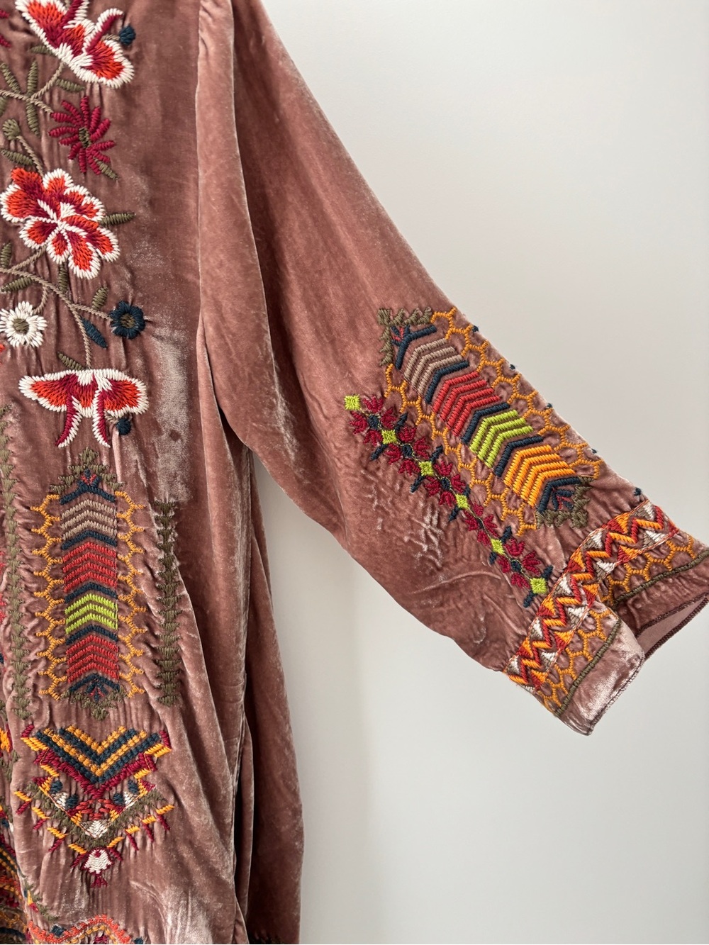 Johnny Was Waleska Velvet Silk Draped Cardigan S Rose Kimono Embroidered Boho - Picture 7 of 15